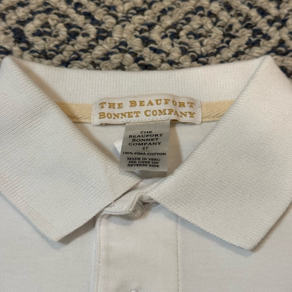 🎉 EUC 🎉 TBBC 4T White Polo Shirt with White Stork - Picture 2 of 3